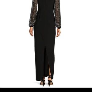 MARINA Black Gown with Embellished Sheer Sleeves